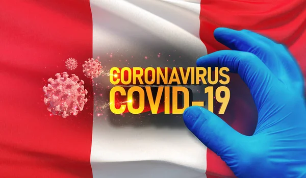 Coronavirus COVID-19 outbreak concept, health threatening virus, background waving national flag of Peru. Pandemic stop Novel Coronavirus outbreak covid-19 3D illustration. — Stock Photo, Image