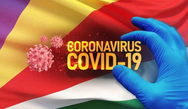 Coronavirus COVID-19 outbreak concept, health threatening virus, background waving national flag of Seychelles. Pandemic stop Novel Coronavirus outbreak covid-19 3D illustration. — Stock Photo, Image