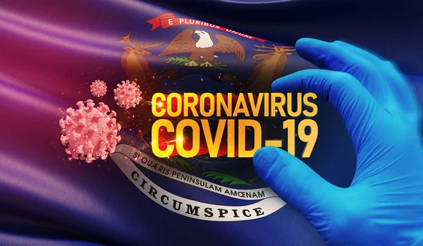 Concepto de brote de Coronavirus COVID-19, antecedentes con banderas de los Estados Unidos. Bandera del estado de Michigan. Detención pandémica Nuevo brote de Coronavirus covid-19 Ilustración 3D . —  Fotos de Stock