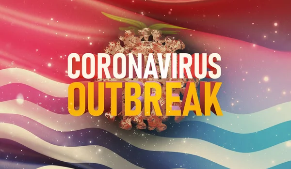 Coronavirus COVID-19 concepto de brote, virus que amenaza la salud, antecedentes ondeando la bandera nacional de Kiribati. Detención pandémica Nuevo brote de Coronavirus covid-19 Ilustración 3D . — Foto de Stock