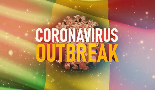 코로나 바이러스 COVID-19 발병 컨셉, 건강을 위협하는 바이러스, 말리의 국기를 흔들어 대는 배경. Pandemic stop Novel Coronavirus outbreak covid-19 3D illustration. — 스톡 사진