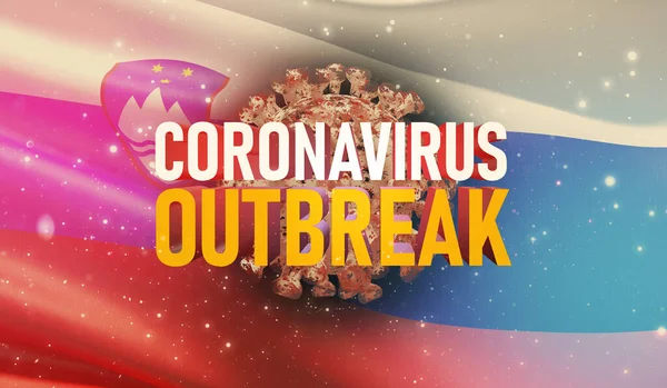 Coronavirus COVID-19 concetto di focolaio, virus che minaccia la salute, sfondo sventola bandiera nazionale della Slovenia. Pandemia stop Novel Coronavirus focolaio covid-19 Illustrazione 3D . — Foto Stock