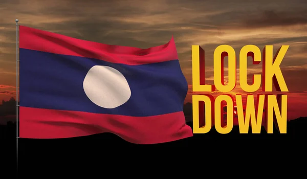 Coronavirus COVID-19 lockdown concept met zwaaiende nationale vlag van Laos. Pandemische 3D illustratie. — Stockfoto