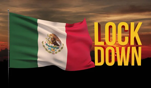 Coronavirus COVID-19 Lockdown-Konzept mit schwenkender Nationalflagge von Mexiko. 3D-Abbildung zur Pandemie. — Stockfoto