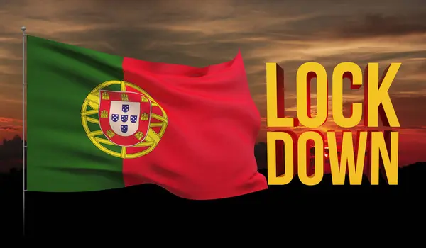 Koncepcja zamknięcia koronawirusu COVID-19 z flagą Portugalii. Pandemiczna ilustracja 3D. — Zdjęcie stockowe