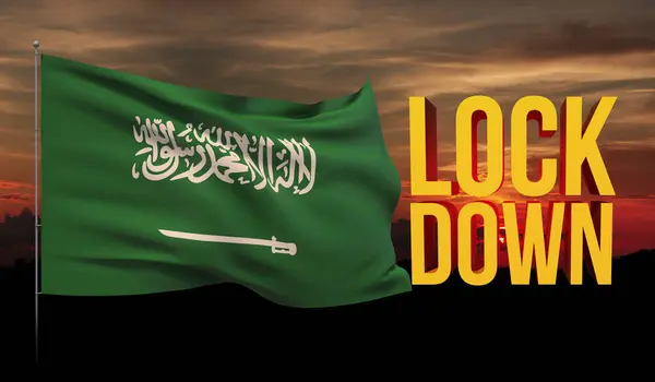 Coronavirus COVID-19 Lockdown-Konzept mit wehender Nationalflagge des Königreichs Saudi-Arabien. 3D-Abbildung zur Pandemie. — Stockfoto