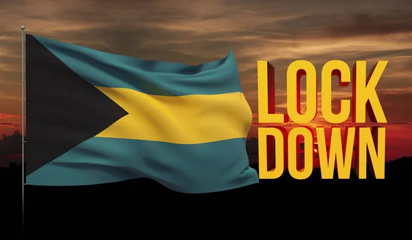 Coronavirus COVID-19 lockdown concept with waving national flag of Bahamas. Pandemic 3D illustration.