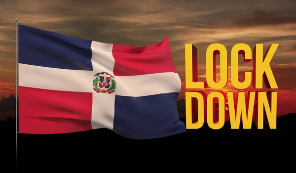 Coronavirus COVID-19 Lockdown-Konzept mit schwenkender Nationalflagge der Dominikanischen Republik. 3D-Abbildung zur Pandemie. — Stockfoto