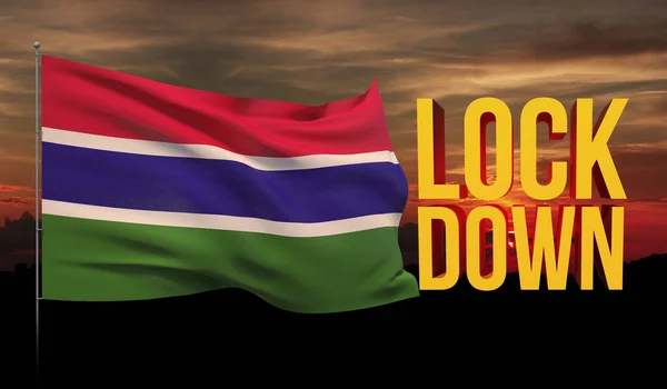 Coronavirus COVID-19 lockdown concept with waving national flag of Gambia. Pandemic 3D illustration. — Stock Photo, Image
