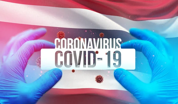 Concepto médico del brote de Coronavirus COVID-19 pandémico con antecedentes de ondear la bandera nacional de Tailandia. Ilustración 3D pandémica . —  Fotos de Stock