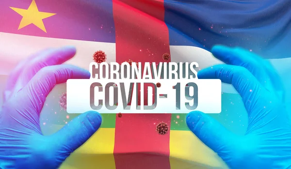 Medisch concept van pandemische Coronavirus COVID-19 uitbraak met achtergrond van zwaaiende nationale vlag van de Centraal-Afrikaanse Republiek. Pandemische 3D illustratie. — Stockfoto