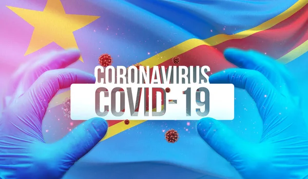 Medical Concept of pandemic Coronavirus COVID-19 outbreak with backgroung of waving national flag of Democratic Republic of the Congo. Pandemic 3D illustration. — Stock Photo, Image