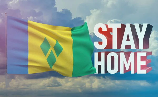 Stay home stay safe - letter typography 3D text for self quarantine times concept with flag of Saint Vincent and the Grenadines. 3D illustration.