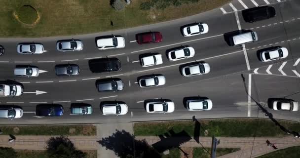 Flyg stad transport samling - ovanifrån av urbana gator och stadsväg trafikstockning — Stockvideo