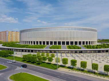 Krasnodar, Rusya - Nisan 2020: FC Krasnodar Stadyumu 'nun hava manzarası