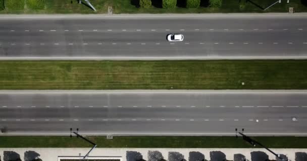 Top down aerial city view of freeway busy city road traffic jam highway. — Stock Video