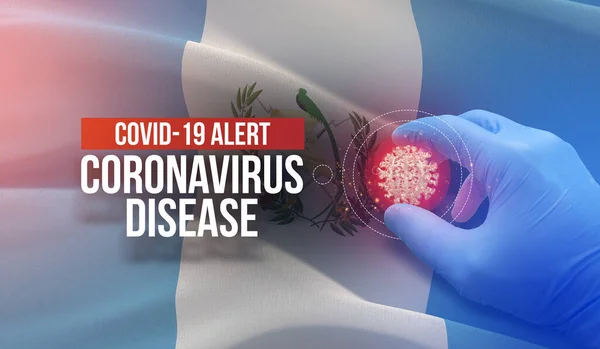 COVID-19 alert, coronavirus disease - letter typography text. Medical virus molecular concept with flag of Guatemala. 3D illustration. — Stock Photo, Image