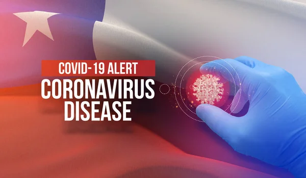 COVID-19 alert, coronavirus disease - letter typography text. Medical virus molecular concept with flag of Chile. Pandemic 3D illustration. — Stock Photo, Image