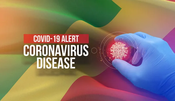 COVID-19 allerta, malattia coronavirica - lettera tipografia testo. Concetto molecolare di virus medico con bandiera della Repubblica del Congo. Illustrazione 3D . — Foto Stock