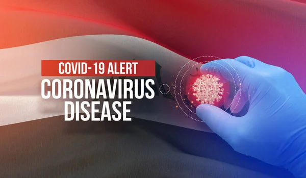 Alerta COVID-19, enfermedad coronavirus - texto tipográfico carta. Concepto molecular del virus médico con bandera de Irak. Ilustración 3D . —  Fotos de Stock