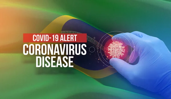 COVID-19 allerta, malattia coronavirica - lettera tipografia testo. Concetto molecolare di virus medico con bandiera del Brasile. Illustrazione 3D pandemica . — Foto Stock