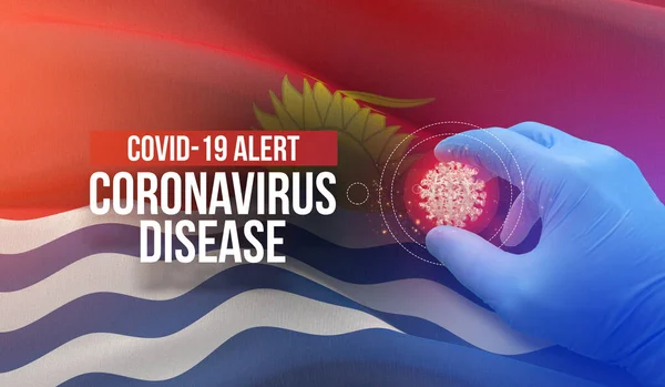 COVID-19-Alarm, Coronavirus-Krankheit - Buchstabentypografie-Text. Molekulares medizinisches Virus-Konzept mit Kiribati-Flagge. 3D-Illustration. — Stockfoto