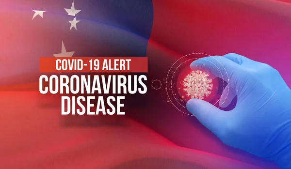COVID-19 allerta, malattia coronavirica - lettera tipografia testo. Concetto molecolare di virus medico con bandiera di Samoa. Illustrazione 3D . — Foto Stock