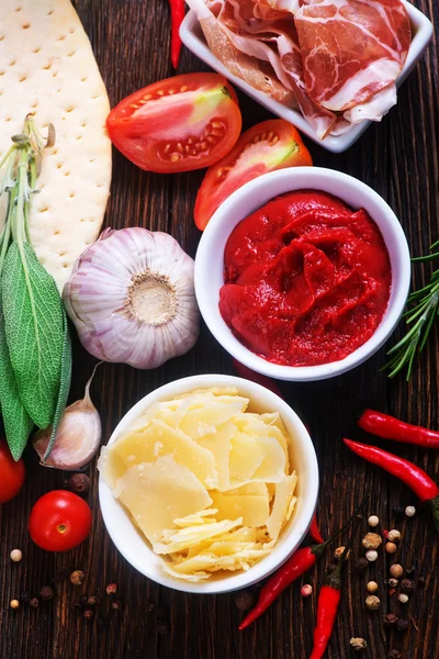 Ingredients for pizza on table — Stock Photo, Image
