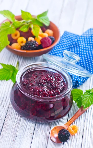 Jam in glass bank — Stock Photo, Image