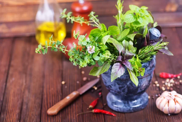 Herbes fraîches dans un bol — Photo