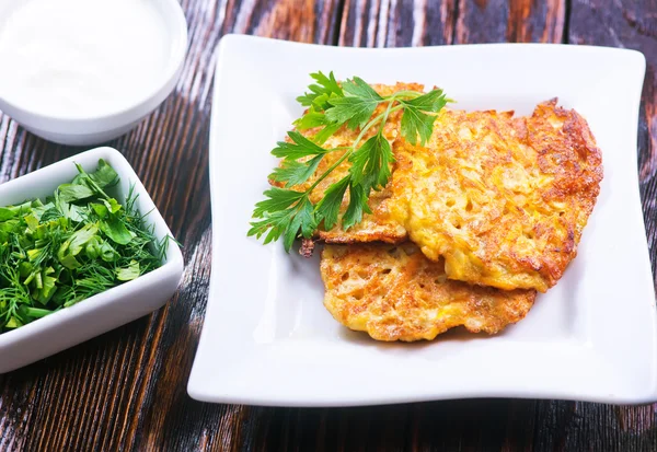 Vegetable pancakes on plate — Stock Photo, Image