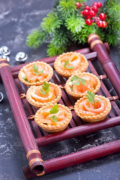 Canapes with red salmon — 스톡 사진