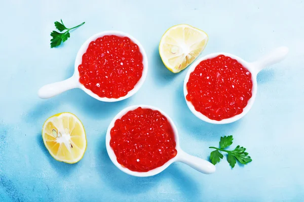 Red salmon caviar in bowls — Stock Photo, Image