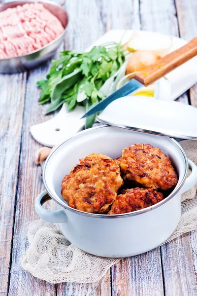 Chicken cutlets in saucepan — Stock Photo, Image