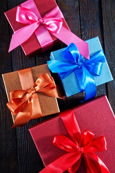 Boxes for presents with ribbons — Stock Photo, Image