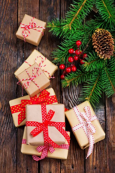 Boxes for presents with colorful ribbons — Stock Photo, Image