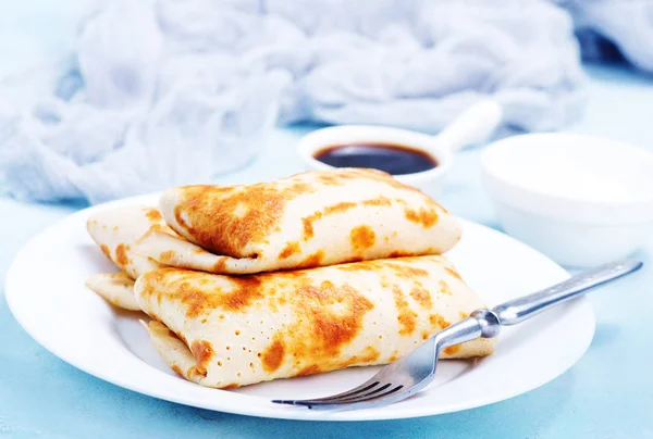 Tasty pancakes on plate — Stock Photo, Image