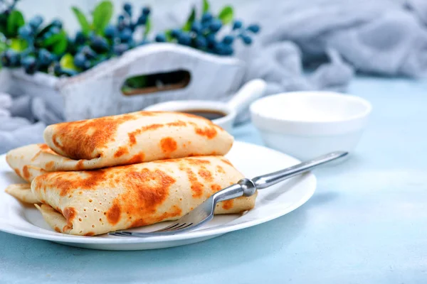 Tasty pancakes on plate — Stock Photo, Image