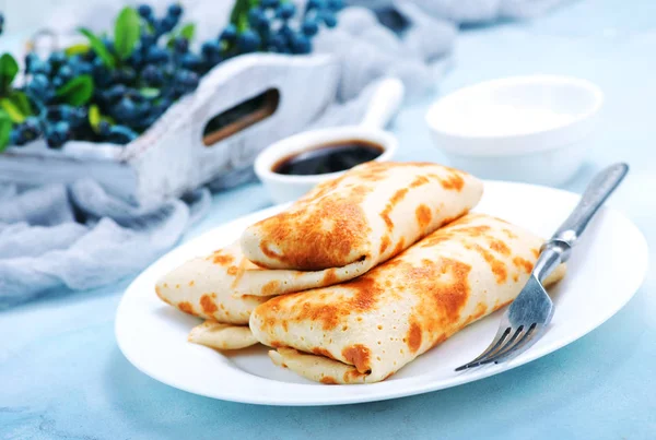 Tasty pancakes on plate — Stock Photo, Image