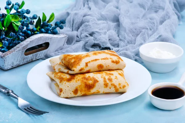 Tasty pancakes on plate — Stock Photo, Image
