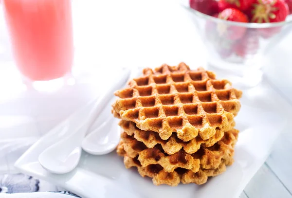 Belgian waffles on plate — Stock Photo, Image