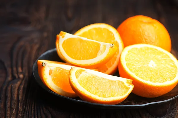 Fresh sliced oranges on plate — Stock Photo, Image