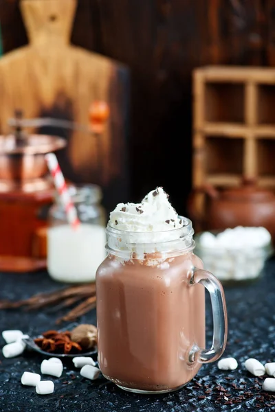 Cocoa drink in glass cup — Stock Photo, Image