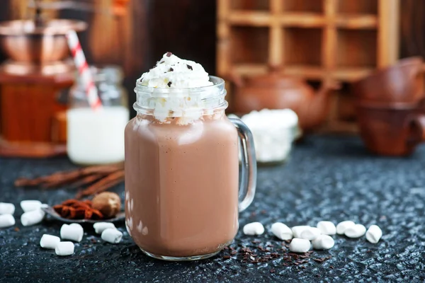Cocoa drink in glass cup — Stock Photo, Image