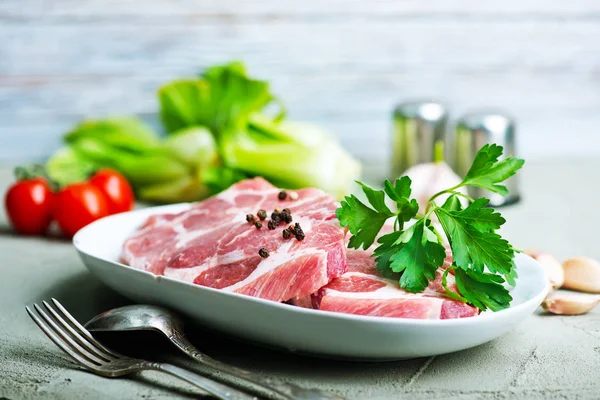 Raw meat on plate — Stock Photo, Image