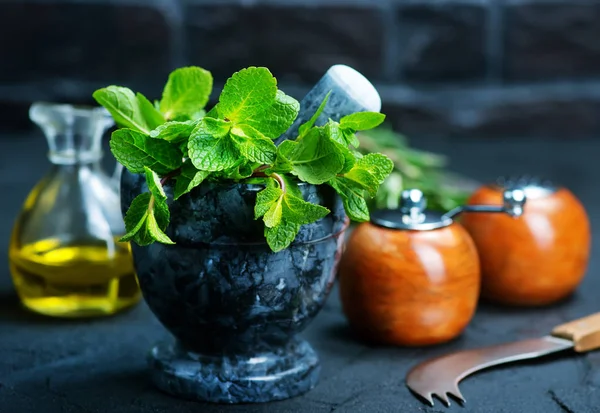 Fresh mint in bowl — Stock Photo, Image