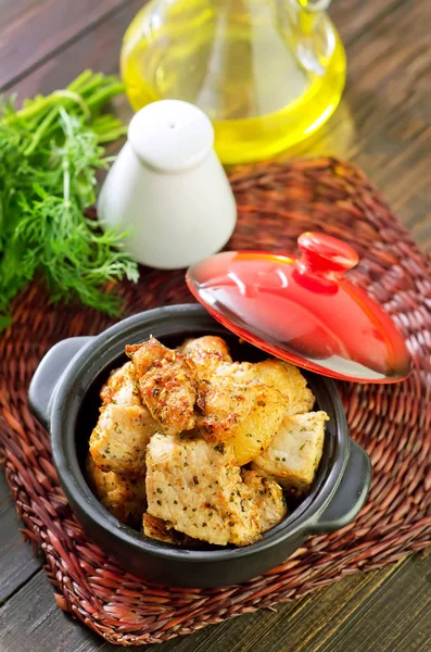 Carne frita em panela — Fotografia de Stock