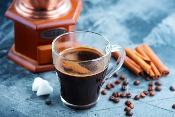 Hot coffee in glass cup — Stock Photo, Image