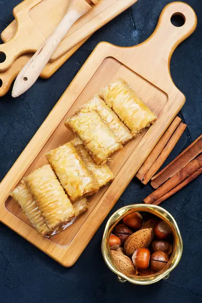 Baklava desert with grated nuts — Stock Photo, Image