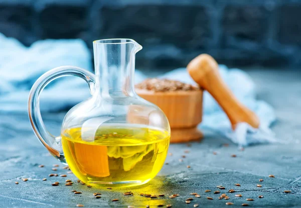 Flax seeds and oil — Stock Photo, Image